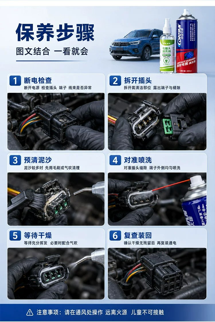 Water-damaged car plug cleaner, car wiring harness water-damaged plug maintenance agent, circuit board corrosion and oxidation cleaner