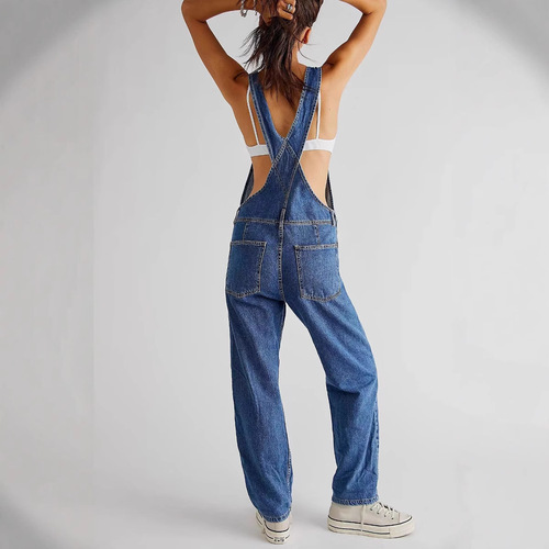 Overseas cross-border trade supply casual loose washed pocketless elastic-free Xintang belt denim long pants for women