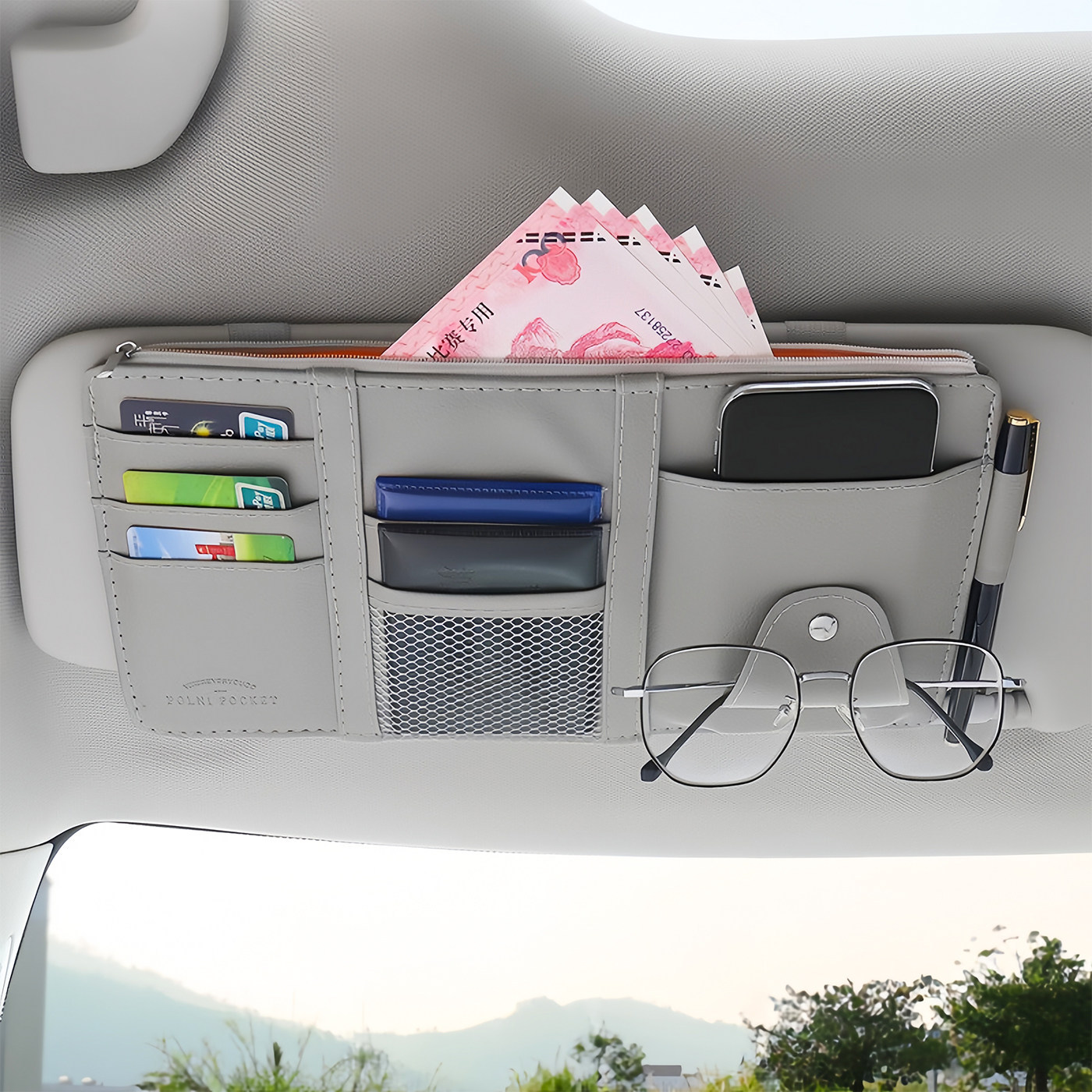Car Sun Visor Storage Clip, Multi-Functional Car Interior Glasses Clip, Card Holder, Storage Bag, Document Holder, Storage Set