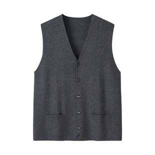 Autumn and winter New coat middle-aged and elderly cardigan sweater solid color thickened vest four flat sleeveless business gentleman wool vest