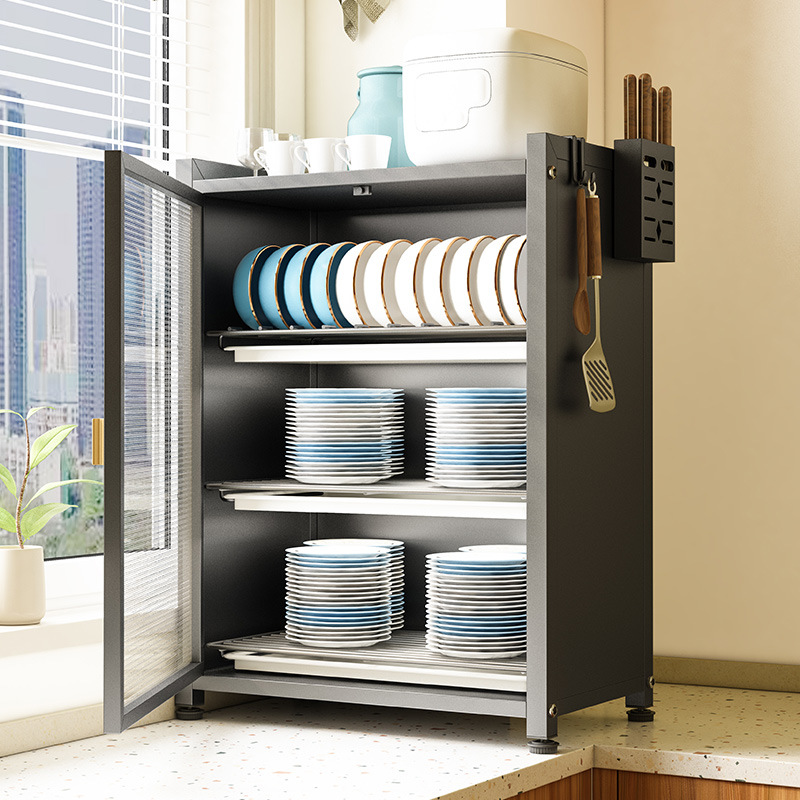 Kitchen dust-proof dish cabinet storage rack pull-out double-layer countertop drain bowl storage rack knife chopsticks household