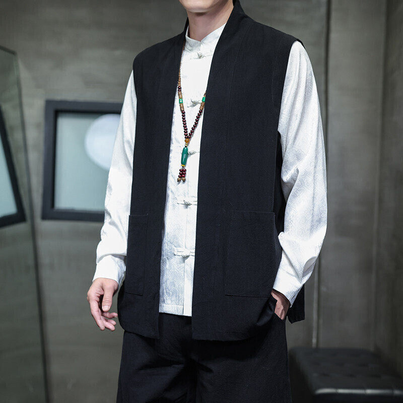 2026 Autumn/Winter Chinese Style Men's Cotton Linen Tang Suit Hanfu Vest Jacket C229-Y1093-585 2026 Autumn/Winter Chinese Style Men's Cotton Linen Tang Suit Hanfu Vest Jacket C229-Y1093-585