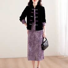 现货流行大码mm巨显瘦套装女装2025秋冬季新中式盘扣一件代发包邮