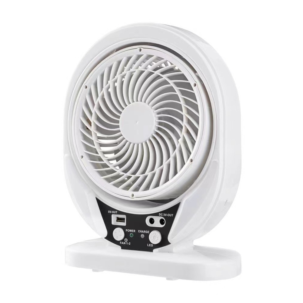 Ventilador de escritorio rentable, iluminación LED, teléfono móvil, energía solar, ventilador pequeño, ventilador de emergencia recargable