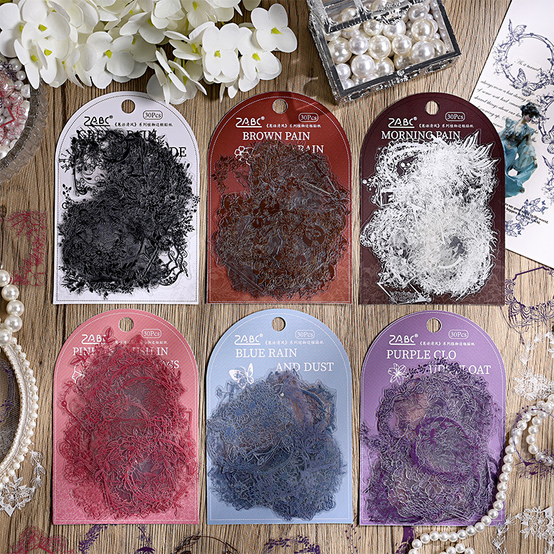 Jiyu viento limpio marco bolsas de pegatinas de cuentas de mano transparentes impermeables materiales de cuentas de mano de mascotas retro encaje bolsas de pegatinas de cuentas de mano