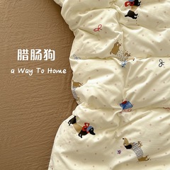 ウォッシュドコットン4点セット、漫画風プリントベッドシーツ3点セット、学生寮用肌に優しい夏用ボックスシーツ寝具