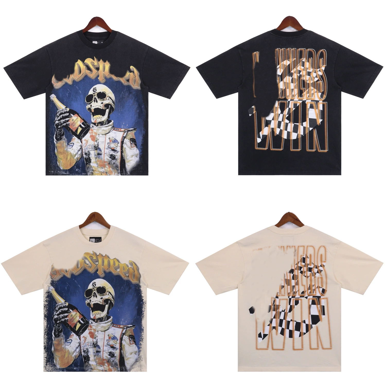 Американская модная футболка для мытья воды GODSPEED алфавит череп гоночный джинсовый принт Летние мужские повседневные короткие рукава