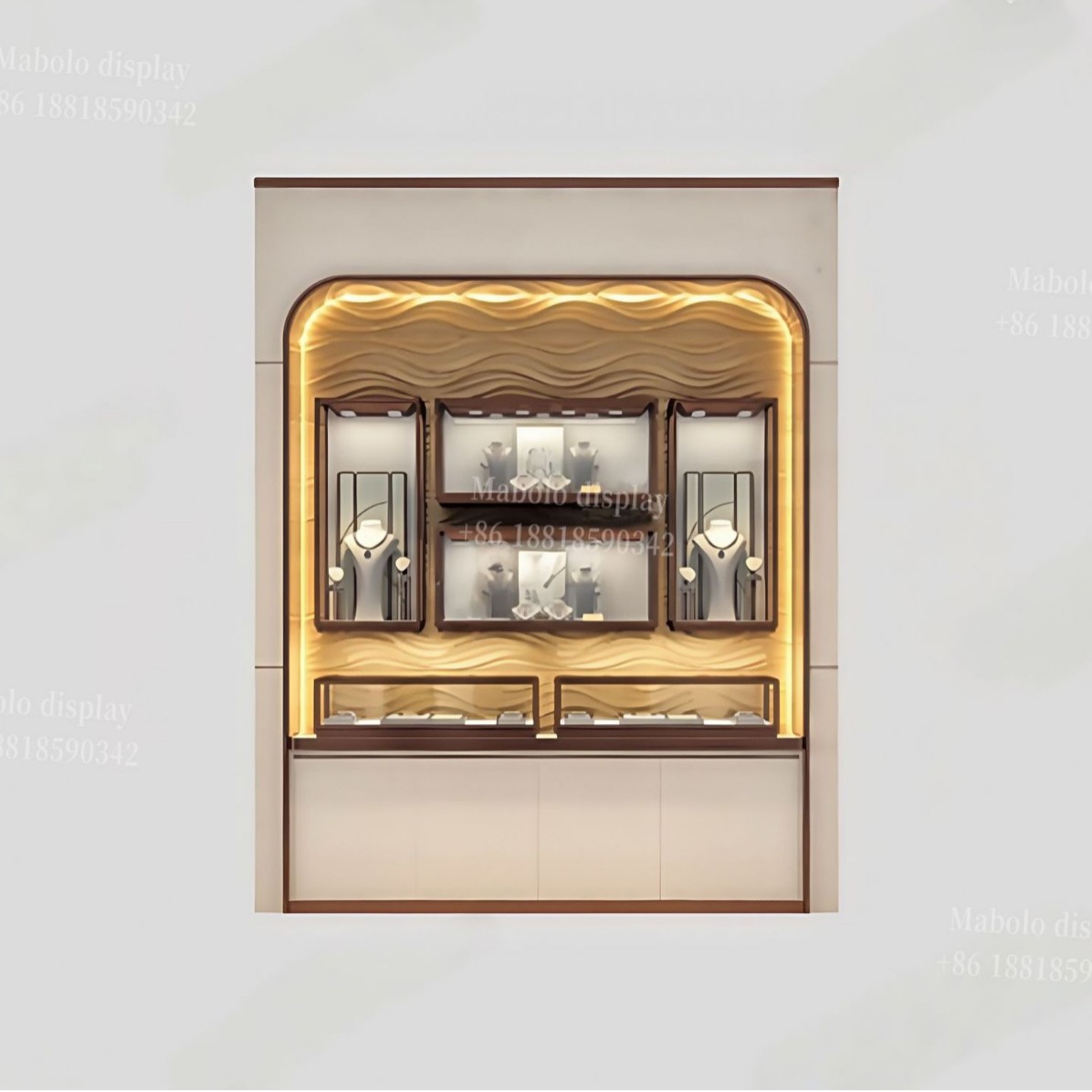 豪华珠宝墙面展示柜定制设计珠宝店固定装置珠宝展示柜