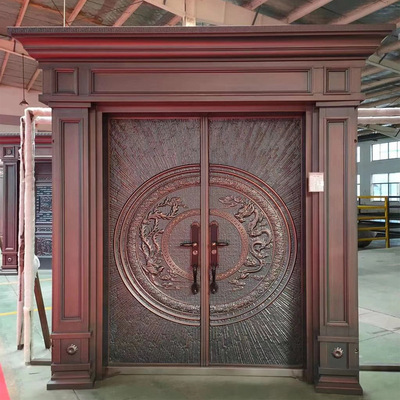 防盜鑄鋁卡門別墅大門 鐵藝雙開入戶中式庭院大門 農村自建房大門