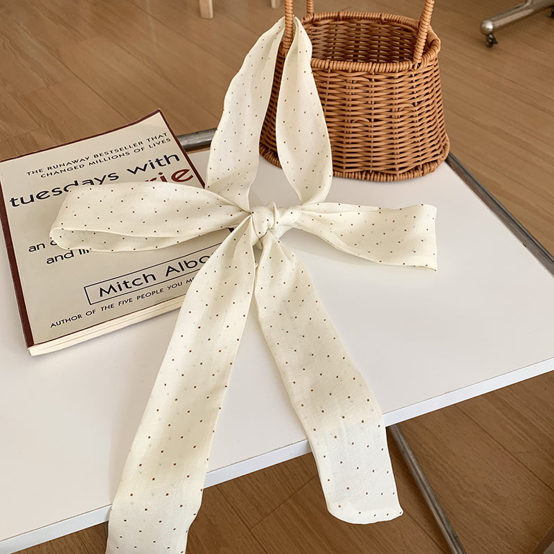 Bufanda de seda, banda larga, sensación de alto nivel, bufanda de lunares pequeños, decoración de cinta de doble capa, banda para el cabello estrecha, bolsa de atar drapeado, cinturón de cinta