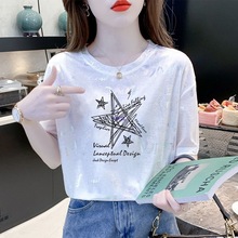 夏季新款冰丝短袖恤女宽松百搭烫金印花设计感减龄短袖上衣女潮