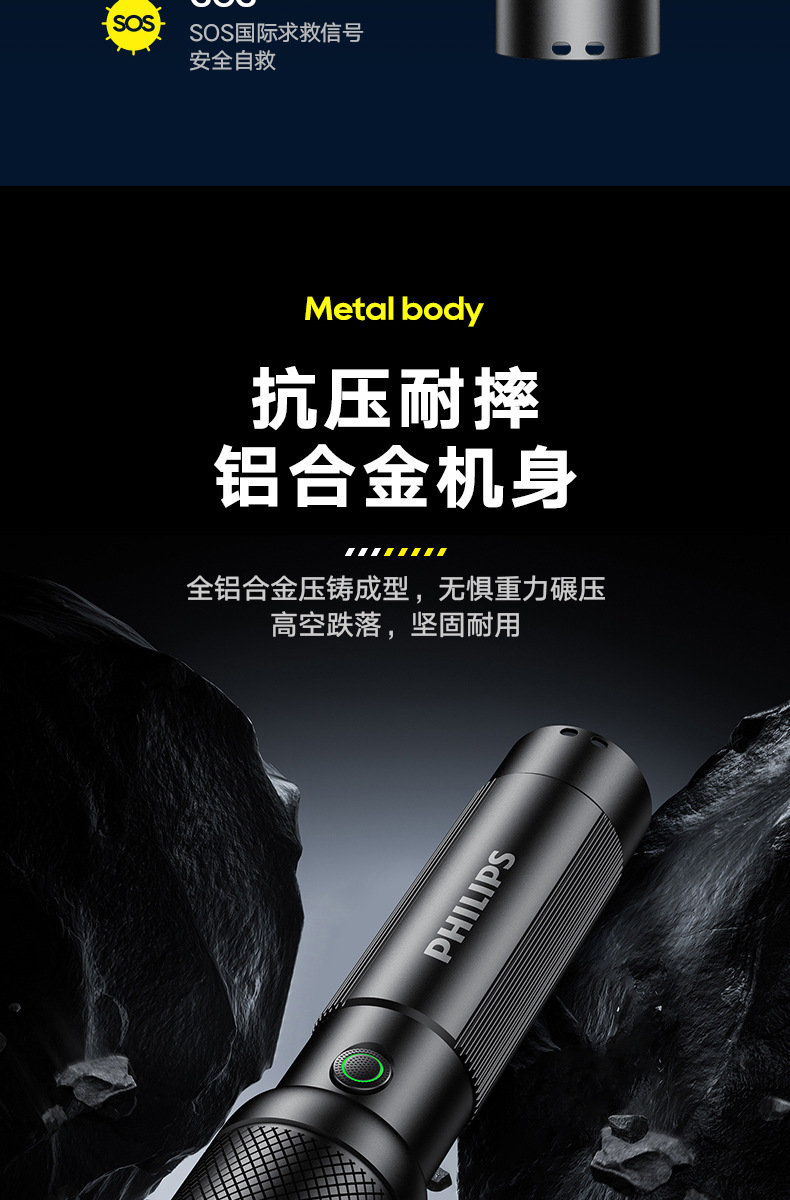 Philips Sfl2247 Flashlight, Strong Light, Rechargeable, Small, Convenient, Outdoor, Long-Lasting, Mini, Durable for Home Use