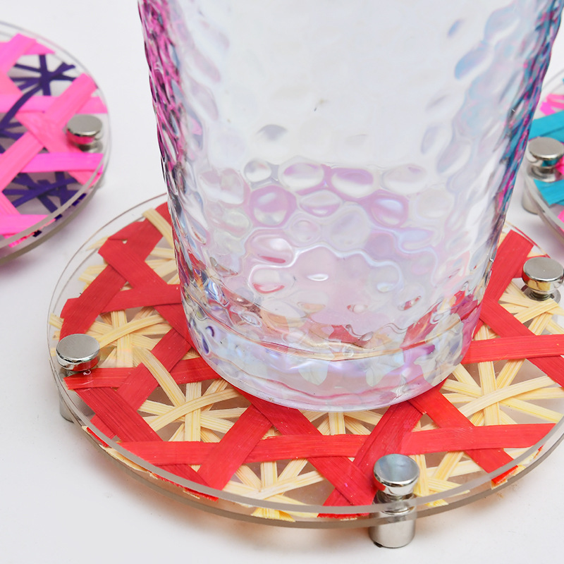 Mid-Autumn Festival Acrylic Bamboo Woven Coasters Handmade DIY Colorful Bamboo Strips Tea Trays Spring Festival Warm-Up Event Handmade Gifts