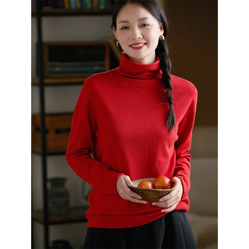 Gjcp 100% Cotton Thread, Anti-Pilling, High-Neck Knit Sweater for Women, New Autumn and Winter Style, Thin Sweater for Layering