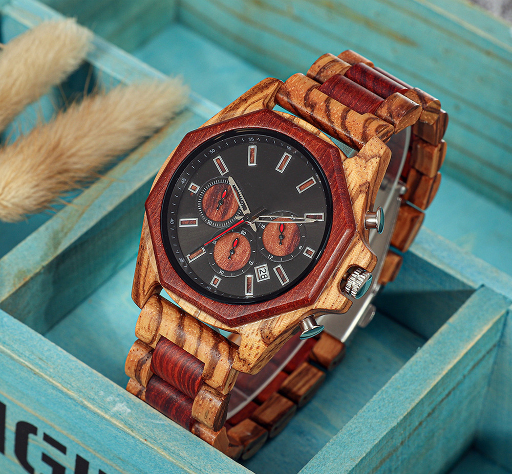 Nouvelle mode créative multi-fonctionnelle ensemble montre à Quartz vente chaude hommes bois montre tempérament montre_voghion.com