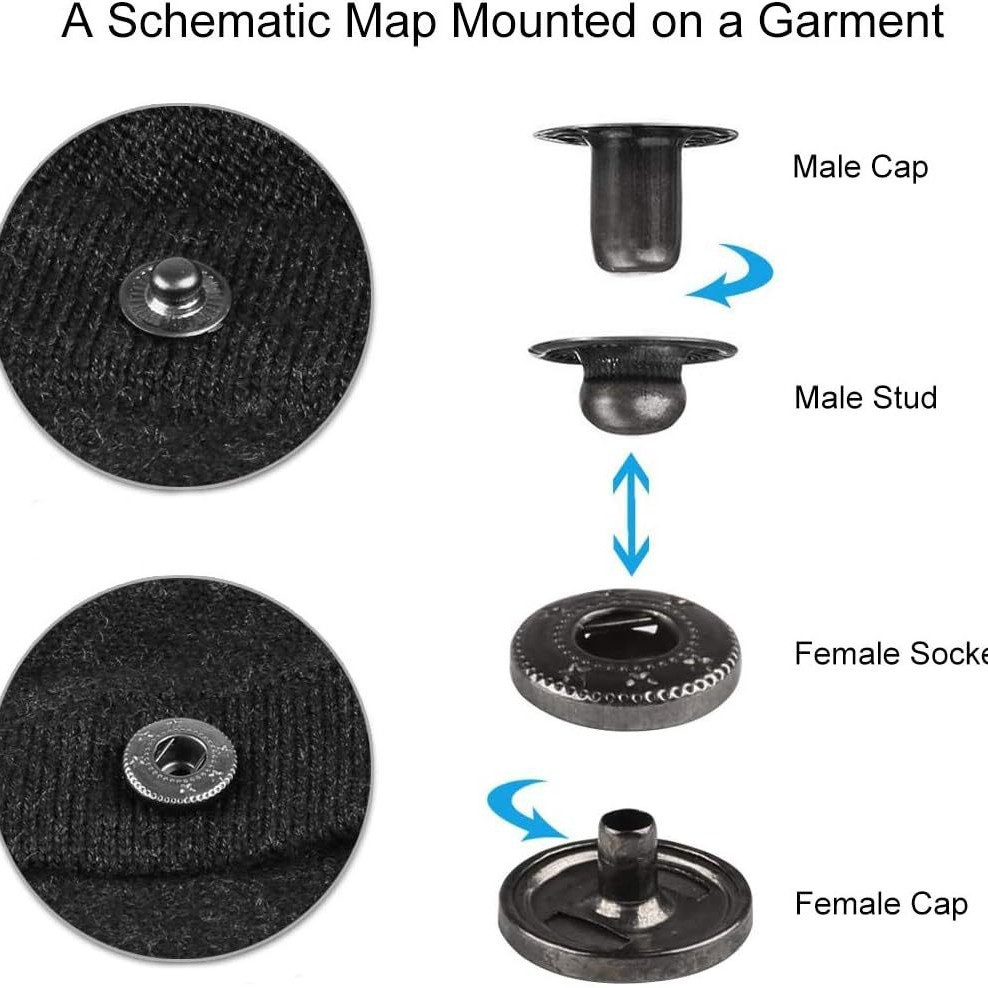 120 juegos de panel de 12,5mm de cobre puro hebilla a presión 633 abrigo de cuero bolso de cuero con 4 herramientas de instalación