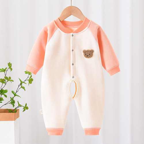 Baby velvet jumpsuit, spring and autumn, newborn baby warm clothes, 0-2 years old, autumn and winter pajamas, crawling clothes