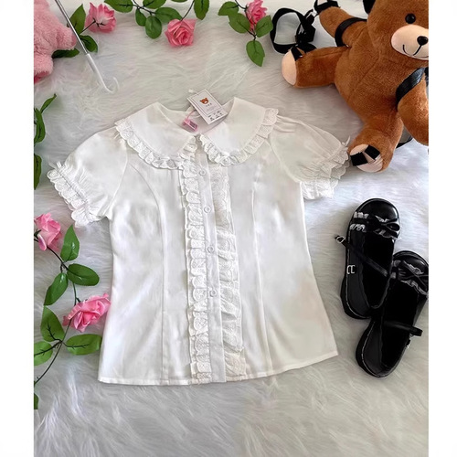 Baby Collar Shirt Gentle and Sweet Short Women's Summer 2025 New Style Cute Ruffled Short Sleeve Top