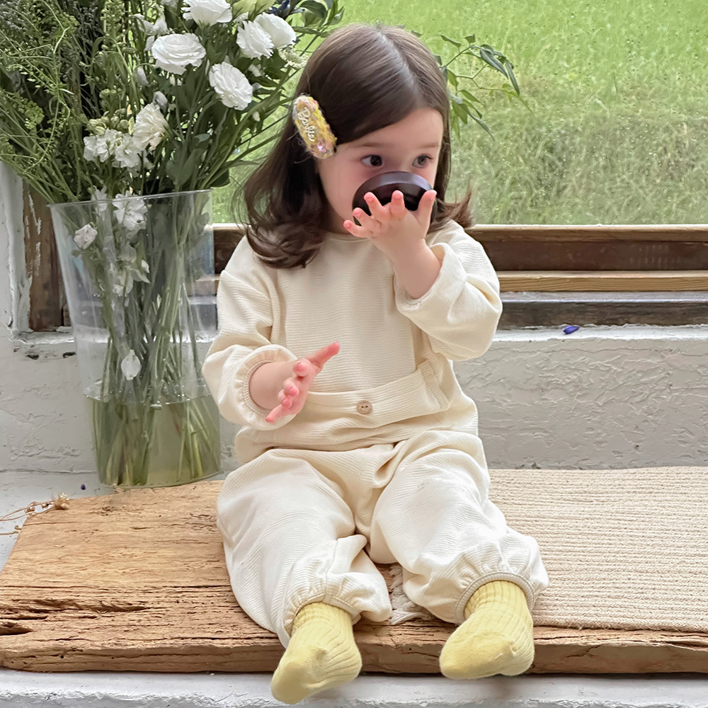 Ropa para niños coreanos, estilo de primavera y otoño, ropa de salida, suéter y pantalones de dos piezas, traje de bebé de cien días de luna llena