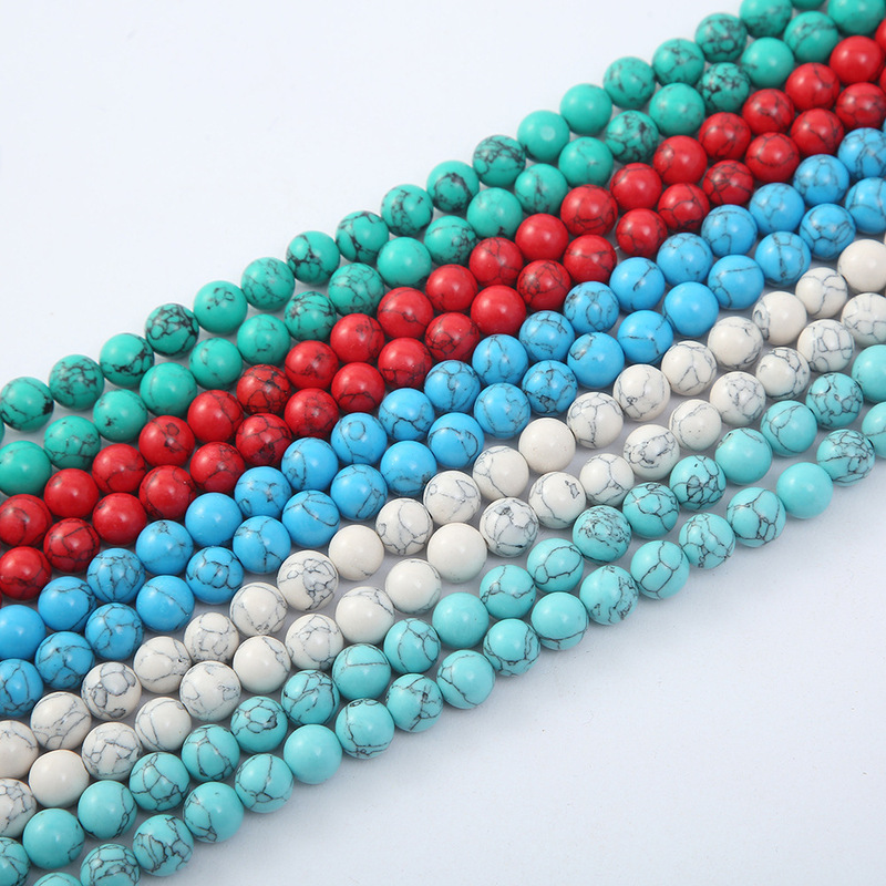 Black Line Turquoise Round Beads DIY Beaded Necklace Turquoise Loose Beads Jewelry Wholesale Beads Bracelet Fashion Ol