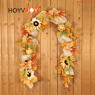 Hongyu Hanging Halloween Sunflower Decoration Simulated Vine Christmas Thanksgiving Autumn Maple Leaf Rattan Cross-Border
