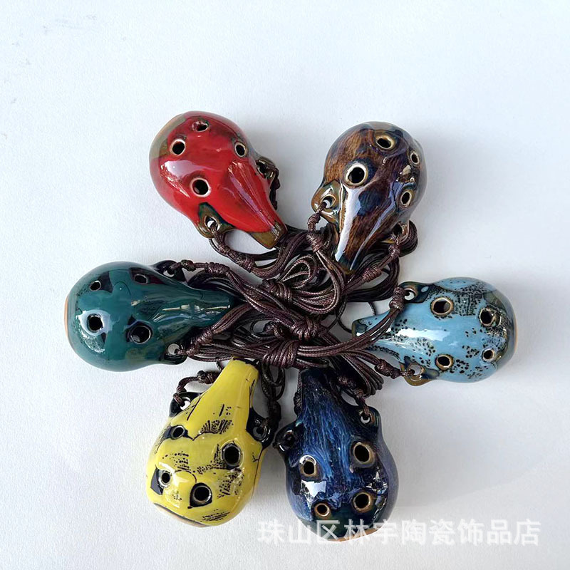 Small binaural Ocarina 6-hole Ocarina scenic spot hot sale kiln change flute ceramic crafts Ocarina children's educational toys