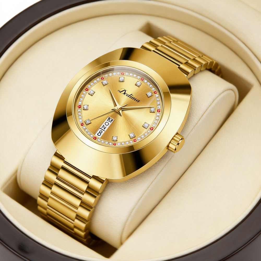 2025 New Detima Fashion Brand Gold Men's and Women's Niche High-End Steel Band Watch Cross-Border Best-Selling Model