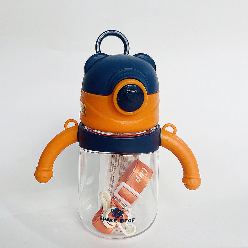 Meishangde 5059 taza de plástico con mango abrazo Taza de aprendizaje taza de beber paja cubierta elástica Correa Taza estudiante niños taza de agua