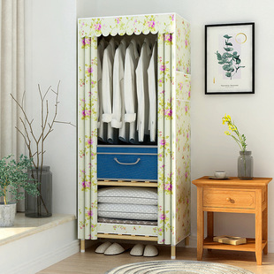 Student Solid Wood Oxford Cloth Simple Wardrobe Storage Rack Single Rental Dormitory Home Assembly Wardrobe Independent Station