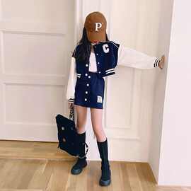 女童春秋装运动套装2024新款棒球服外套短裙子两件套韩版儿童套装