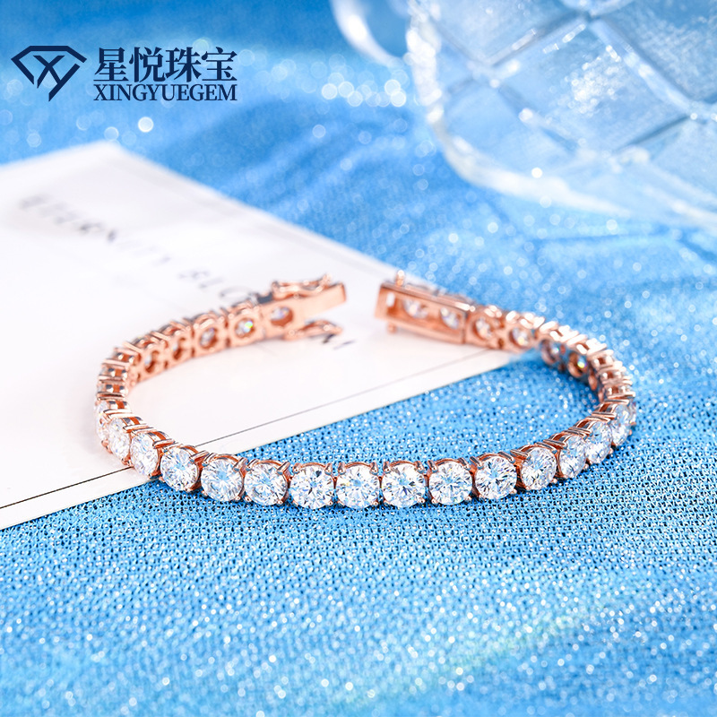 2-6mm Cross-Border New Rose Gold Tennis Chain Classic Four-Claw Jewelry S925 Silver White Gold Inlaid Moissanite Bracelet