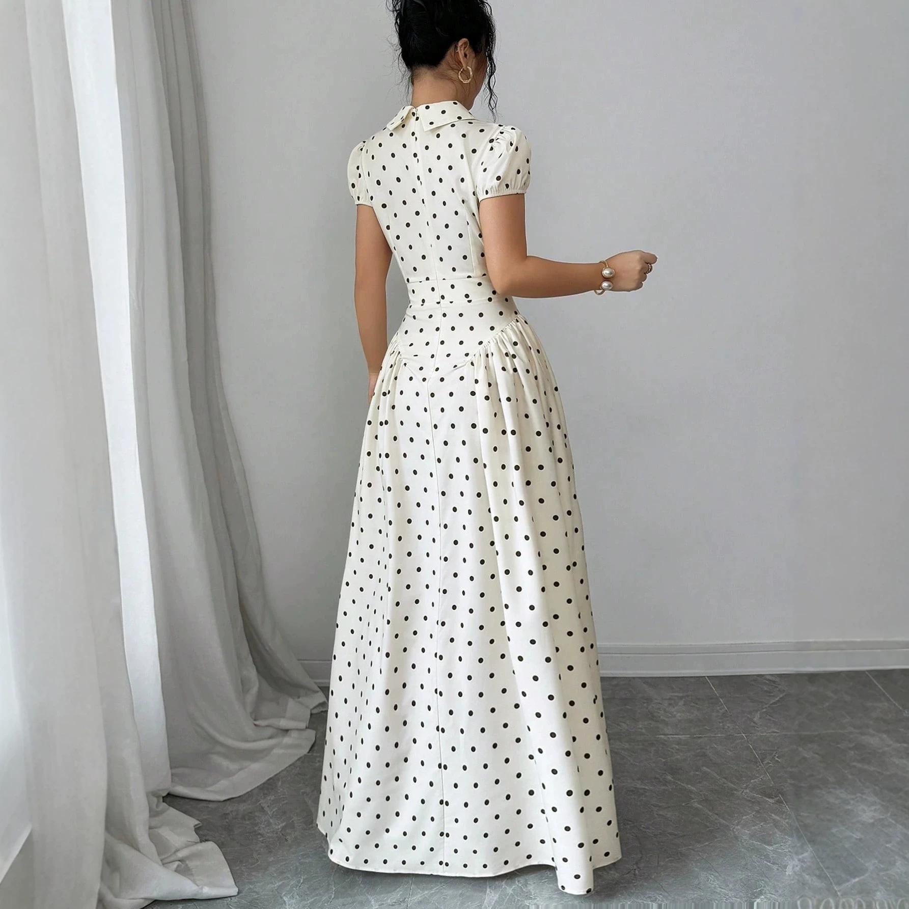 New Women's Polka Dot Dress Short Sleeve Summer Style French Retro Slimming Elegant Long Dress For Youthful Fashion_ecoleips.com