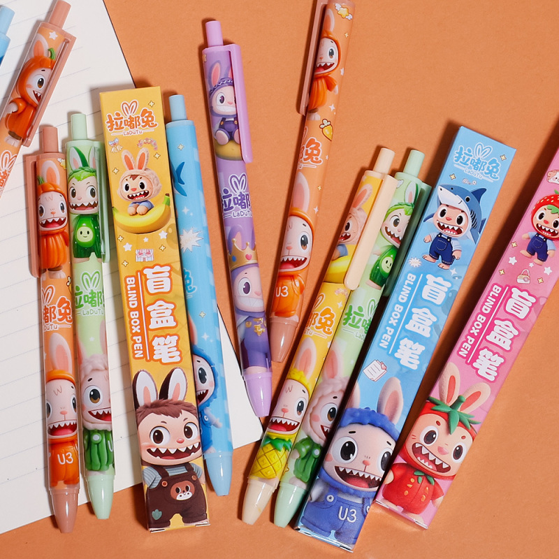 新款卡通拉嘟兔可爱盲盒笔动物盲盒笔抽奖小学生按动中性笔批发|undefined