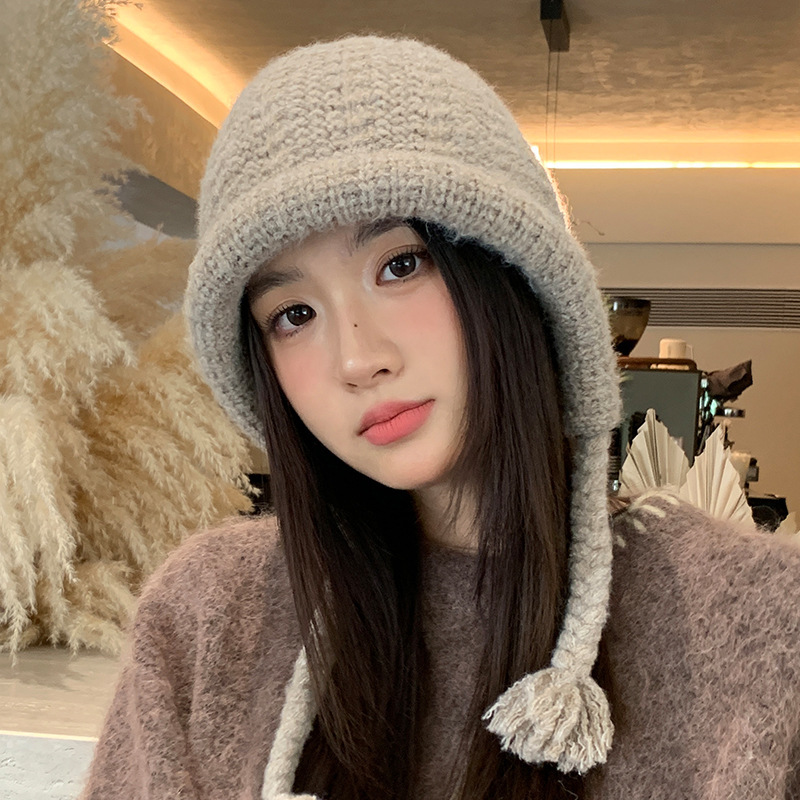 甜美百搭卷檐毛线帽子女秋冬大头围显脸小套头帽户外防寒保暖帽新|undefined