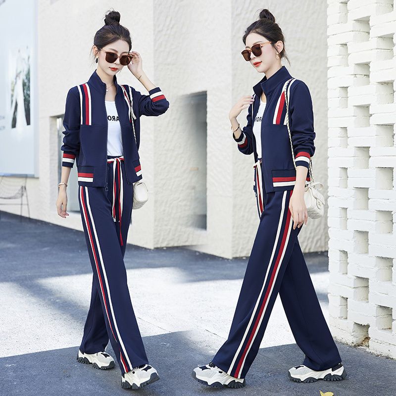 休闲运动套装女2025新款春季时尚拼色运动服百搭女款两件套装裤