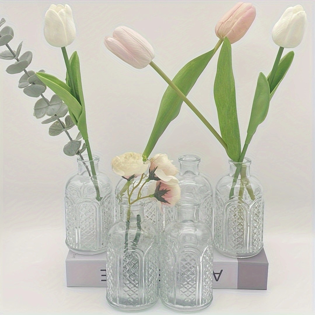 Botella de vidrio hidropónico en relieve sala de estar dormitorio retro europeo floral transparente creativa flores secas jarrón