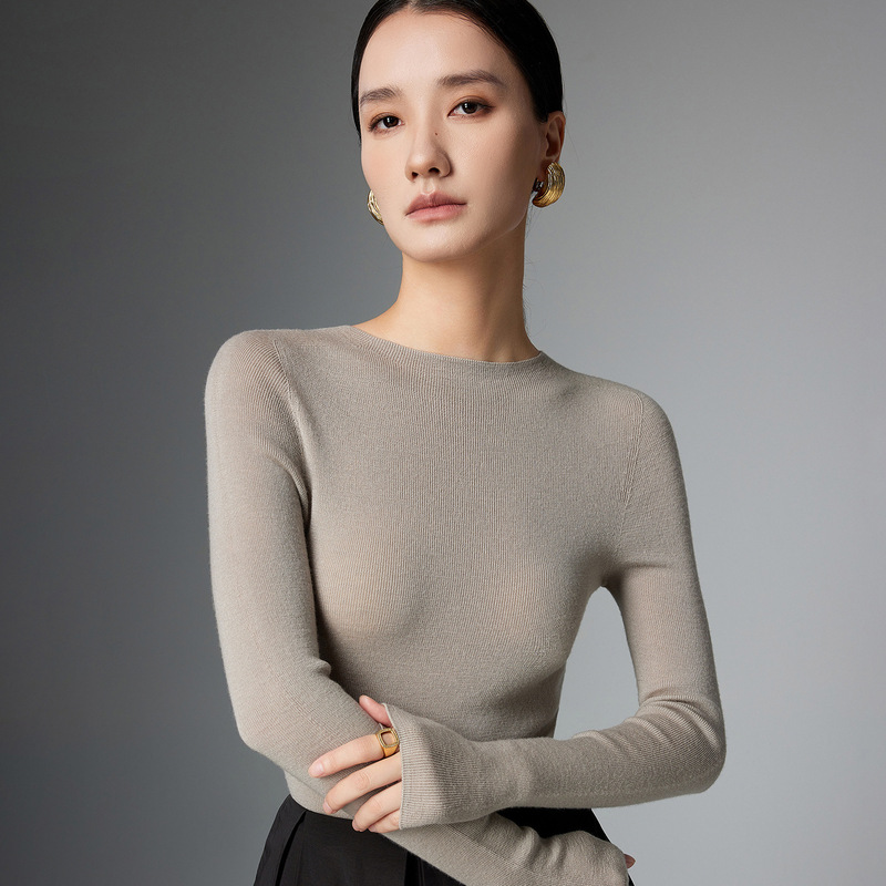 Machine Washable 60-Count Worsted Wool Sweater for Women Autumn and Winter Pullover 100% Wool Round Neck Sweater with Knitted Bottoming Shirt