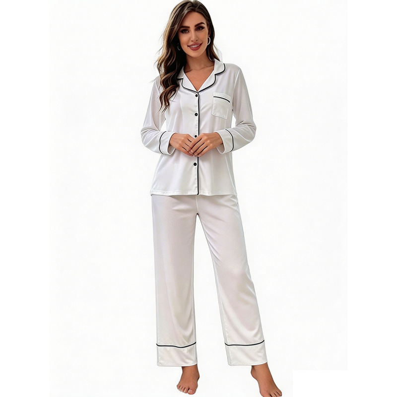 Pijama de Manga Larga para Mujer Set de 2 piezas de poliéster, transpirable, elástico, cálido, para casa y hotel