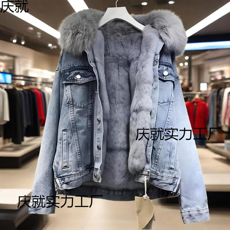 现货短外套棉衣2025冬季加绒新款棉服宽松韩版牛仔毛领加厚外套女