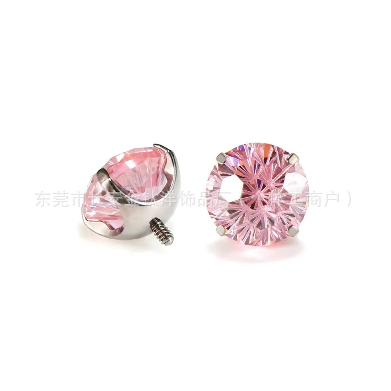 F136 Titanium Round Bottom Inner Teeth Fireworks Cut Zircon Lip Nail Ear Bone Nail G23 Titanium Alloy Body Piercing Jewelry Ear Stud detail image 4