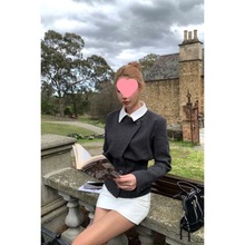 富家千金小香风套装秋季新款假两件收腰毛呢外套上衣半身裙两件套