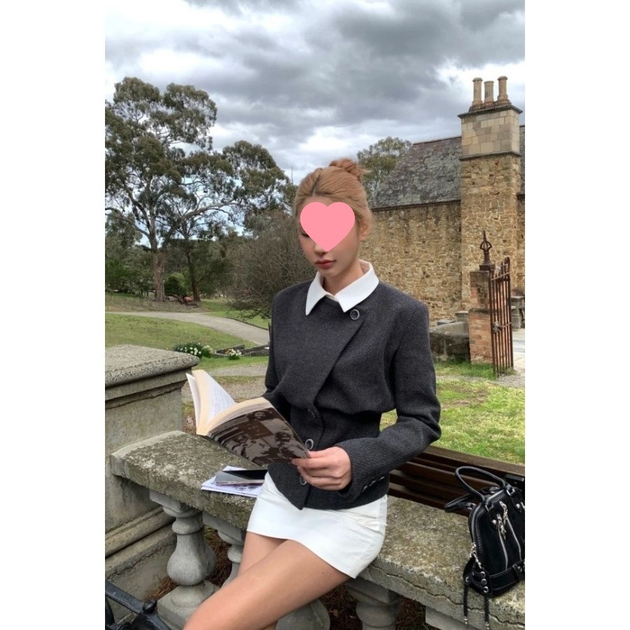 富家千金小香风套装秋季新款假两件收腰毛呢外套上衣半身裙两件套