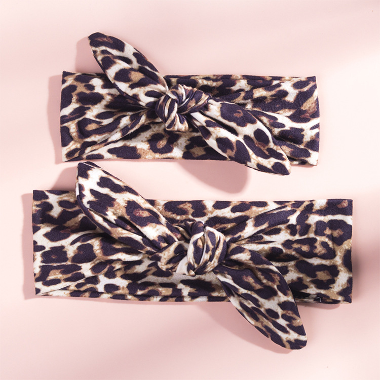 Mom And Child Printed Rabbit Ears Leopard Print Diy Knotted Headband Set display picture 11