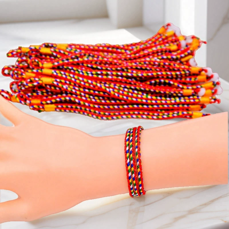Children's red rope bracelet, hand-woven colorful cord, adjustable length