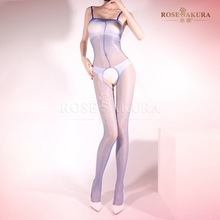 珞樱极光油亮吊带款丝袜性感诱惑情趣内衣连身连体开档黑油光8512