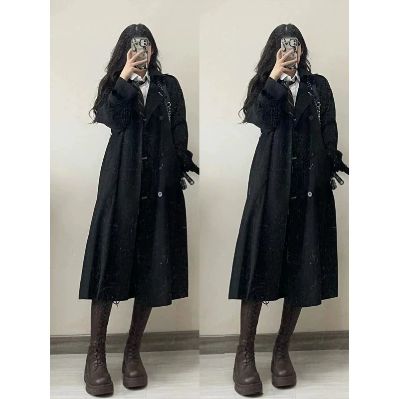 Осеннее длинное trench coat для студентов, до середины, корейский стиль, западный стиль