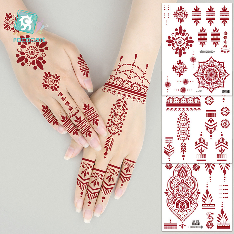 Ruikalong Cross-Border Henna Tattoo Stickers Brown-Red Floral Hand Back Indian Waterproof Lace Tattoo Stickers Ruikalong Cross-Border Henna Tattoo Stickers Brown-Red Floral Hand Back Indian Waterproof Lace Tattoo Stickers