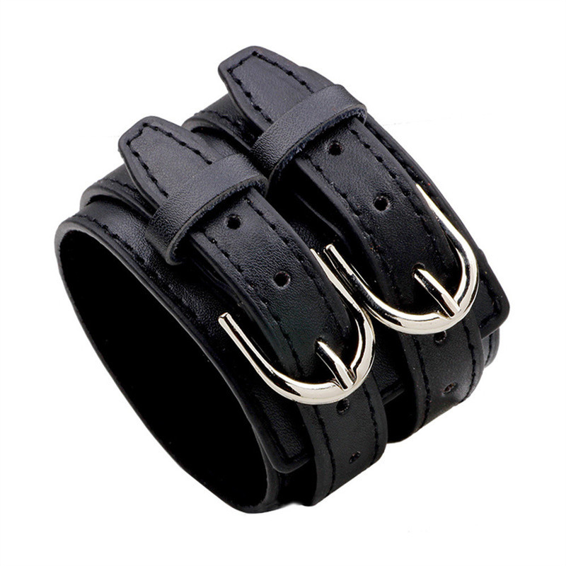 European and American style cross-border double-row belt punk style bracelet wide leather bracelet manufacturers wholesale cross-border hot supply