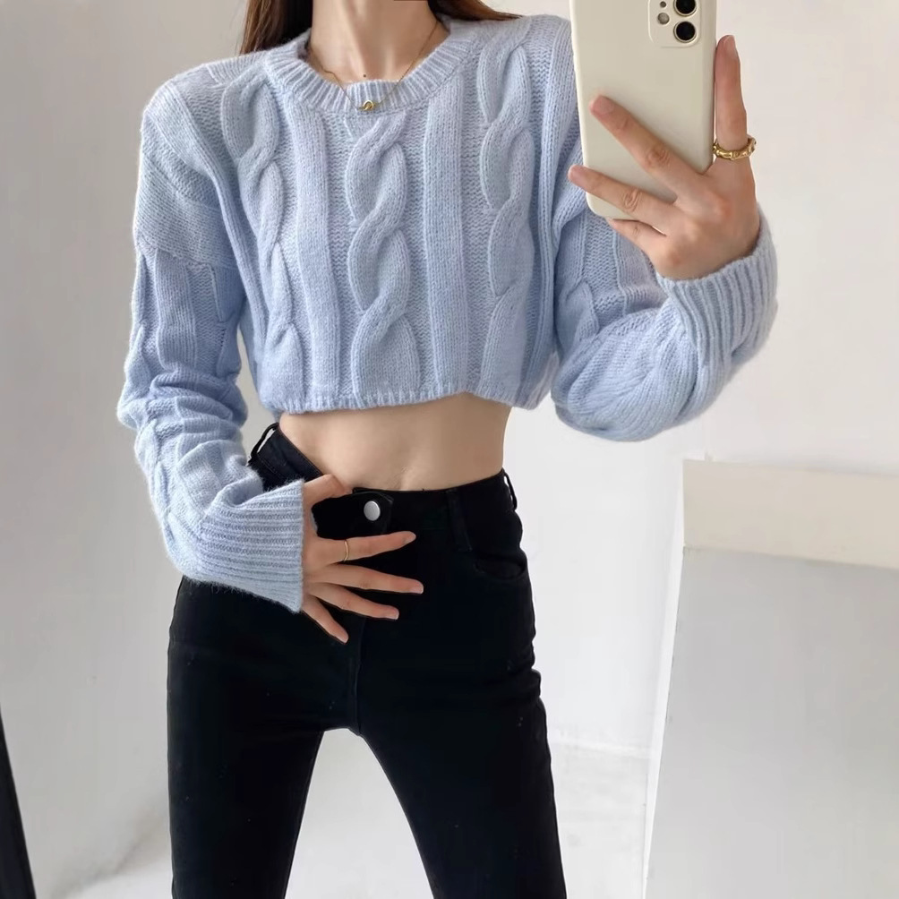 Chica caliente transfronteriza invierno y otoño nuevo suéter de cintura alta corto, camiseta de punto, camiseta de punto, camiseta de mujer, chaqueta, chaqueta image 1