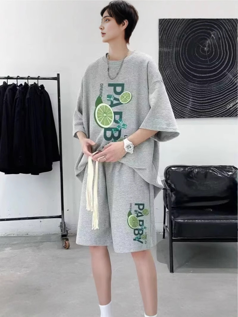 Camisa menos ropa traje de ropa deportiva verano para hombres camiseta de manga corta jersey de baloncesto pantalones cortos casuales de dos piezas tendencia coreana